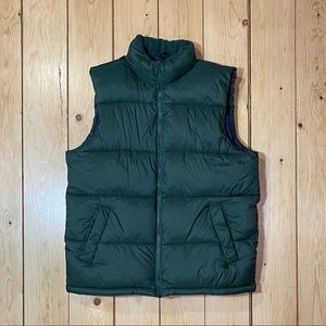 Old Navy Green Puffy Vest, Navy Blue Lining with Yellow Pocket